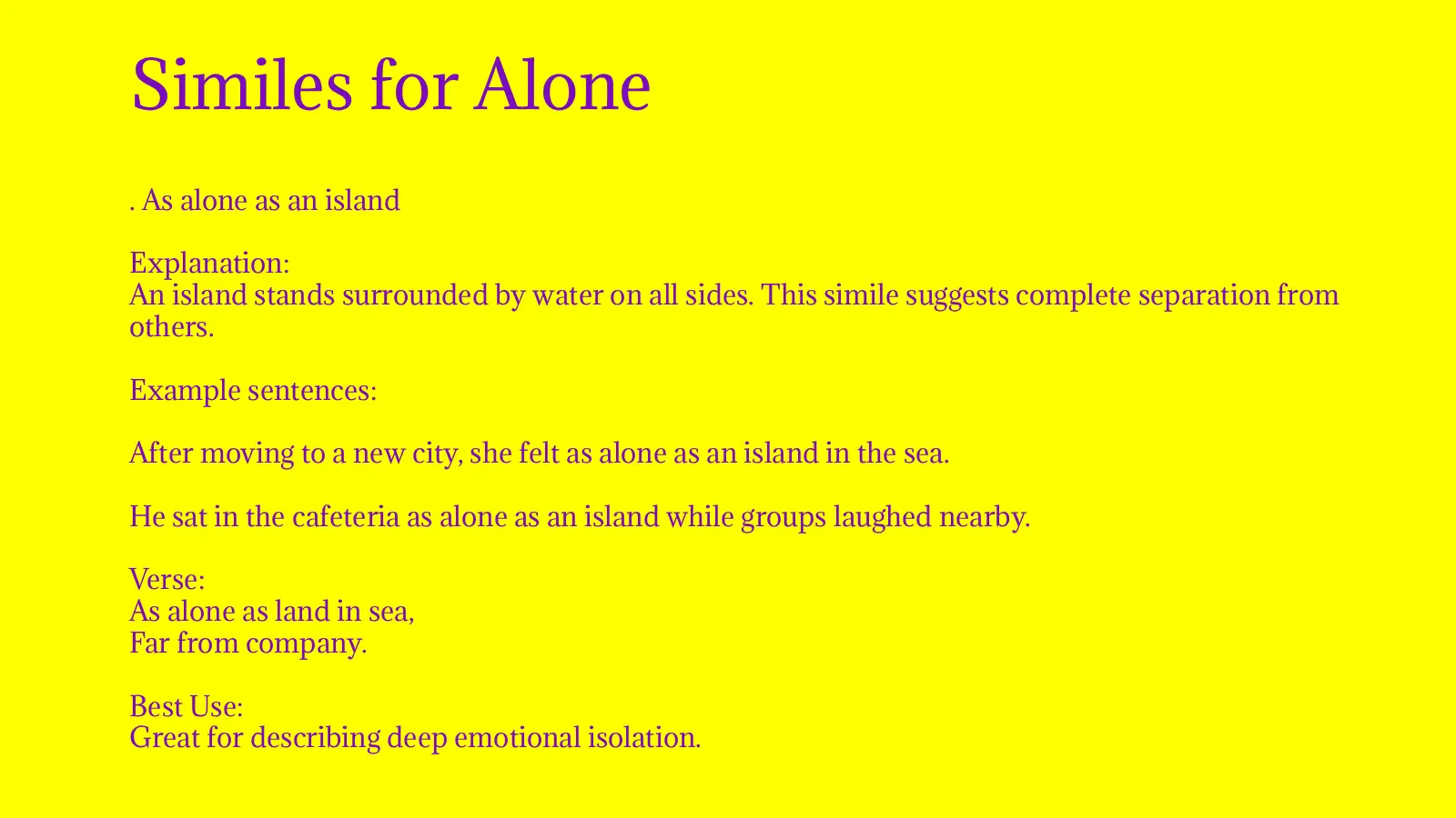 Similes for Alone with Meaning and Examples