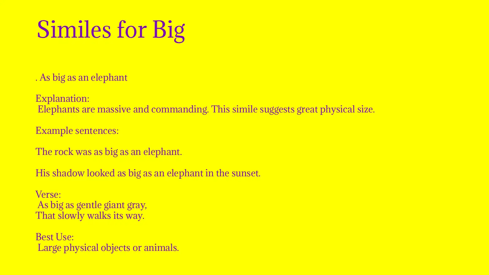 Similes for Big with meaning and example