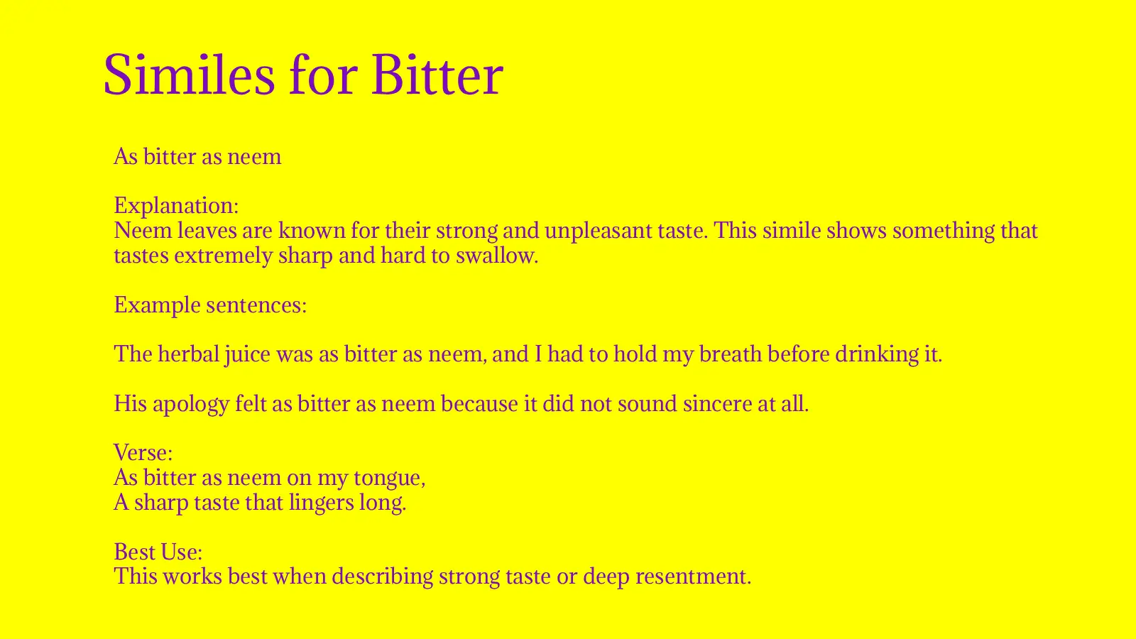 Similes for Bitter with Meaning and Examples