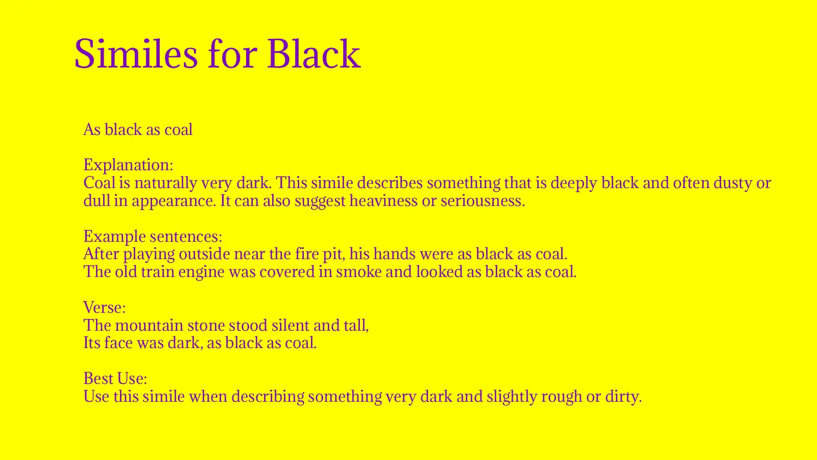 Similes for Black with Meaning and Examples