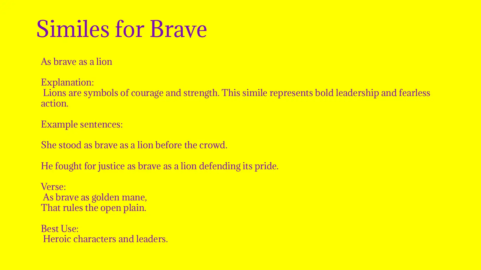 Similes for Brave with Meanings and Examples