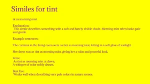 Beautiful Similes for Tint, Shades, and Subtle Colors