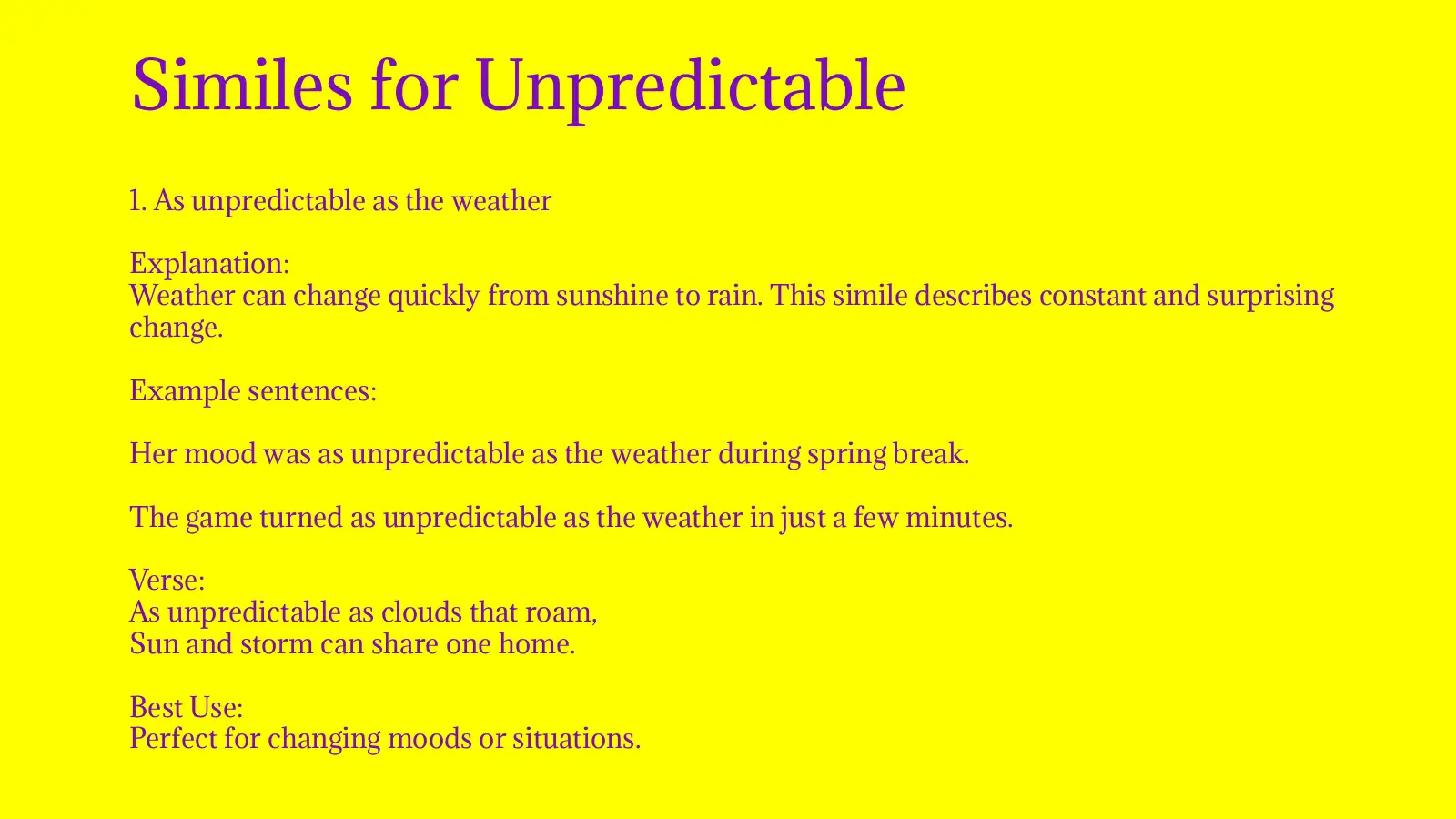 Similes for Unpredictable with Meaning and Examples