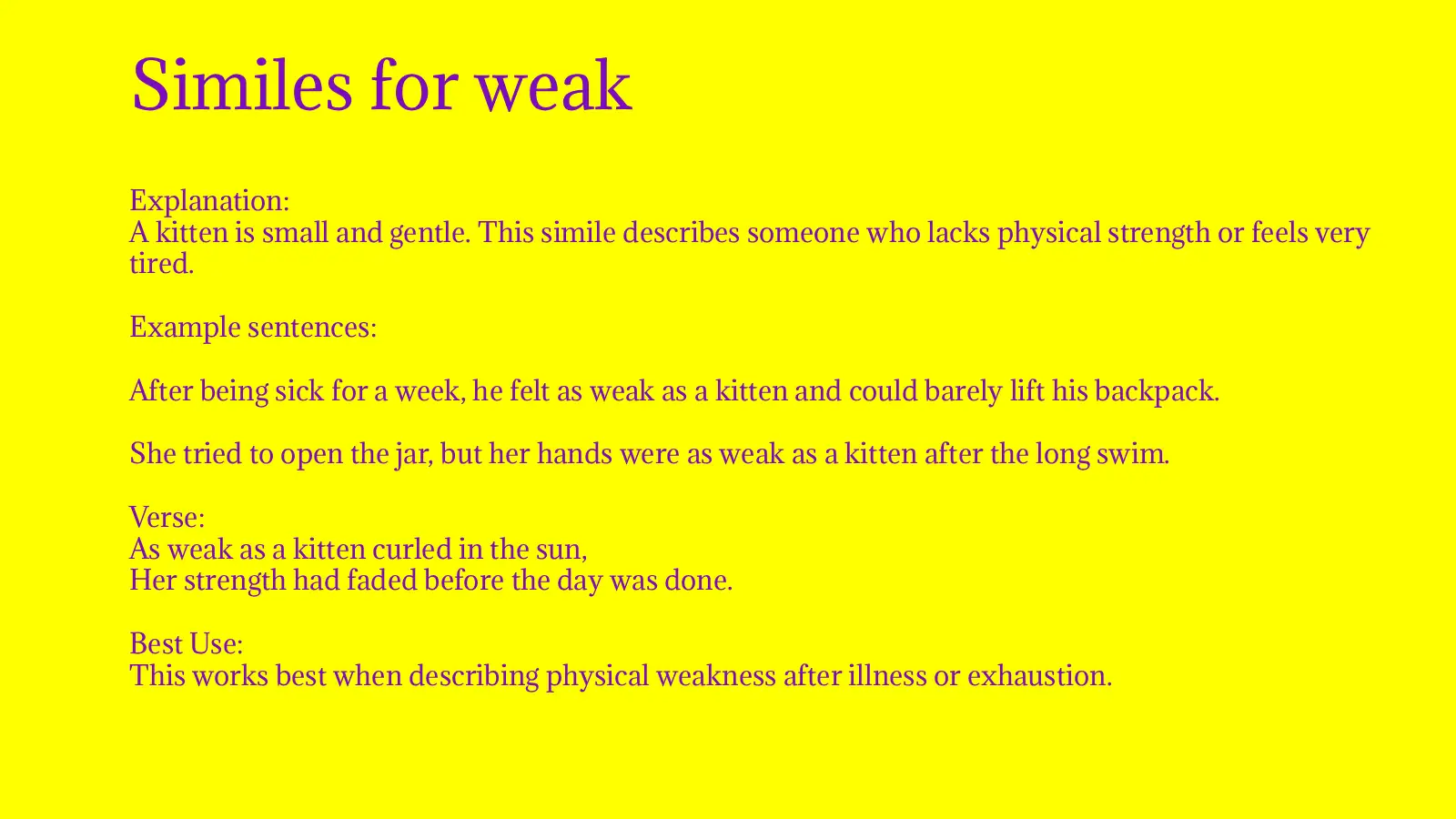 Similes for weak with Meaning and Examples