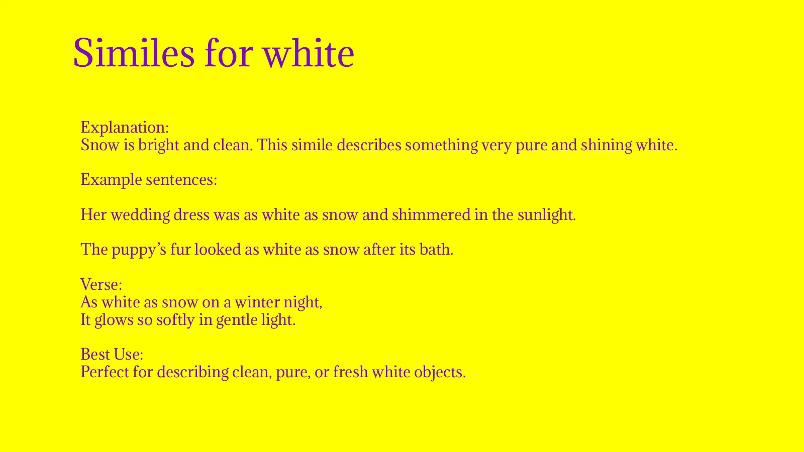 Similes for white with Meaning and Examples