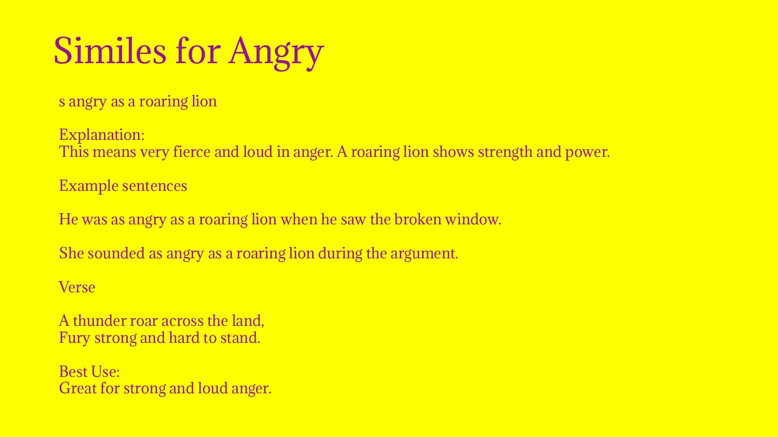 Similes for Angry with meaning