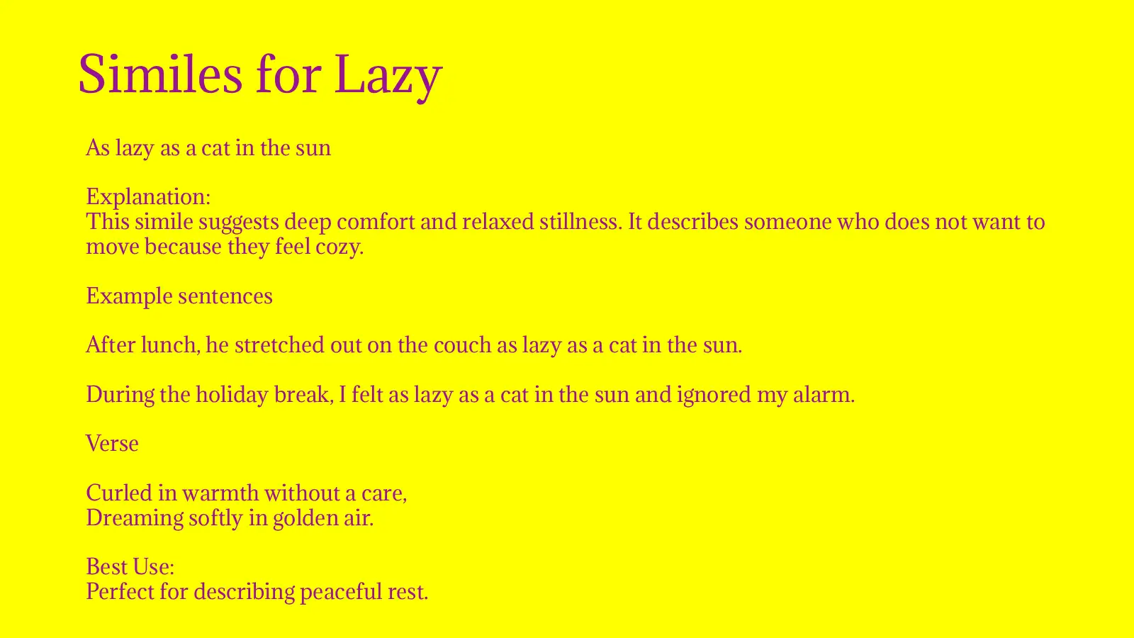 Similes for Lazy with meaning and example