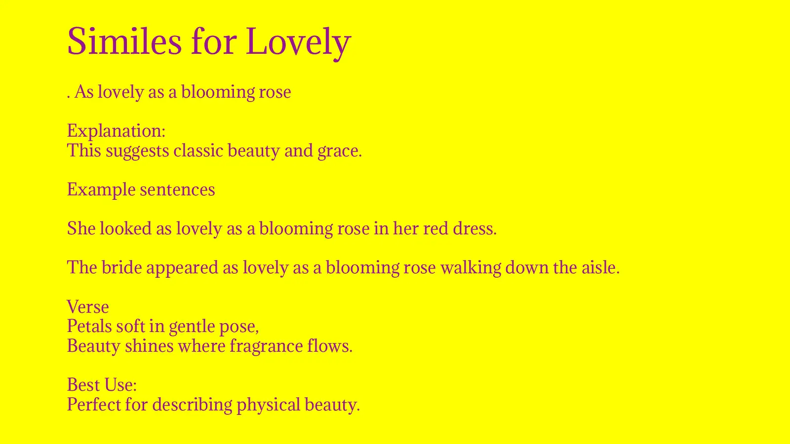 Similes for Lovely with Meanings and Examples