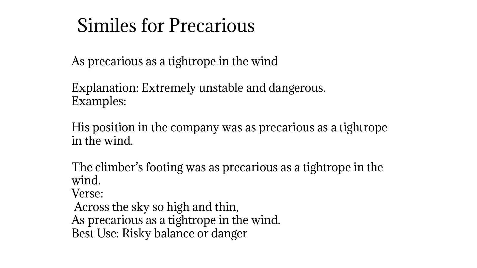 Similes for Precarious