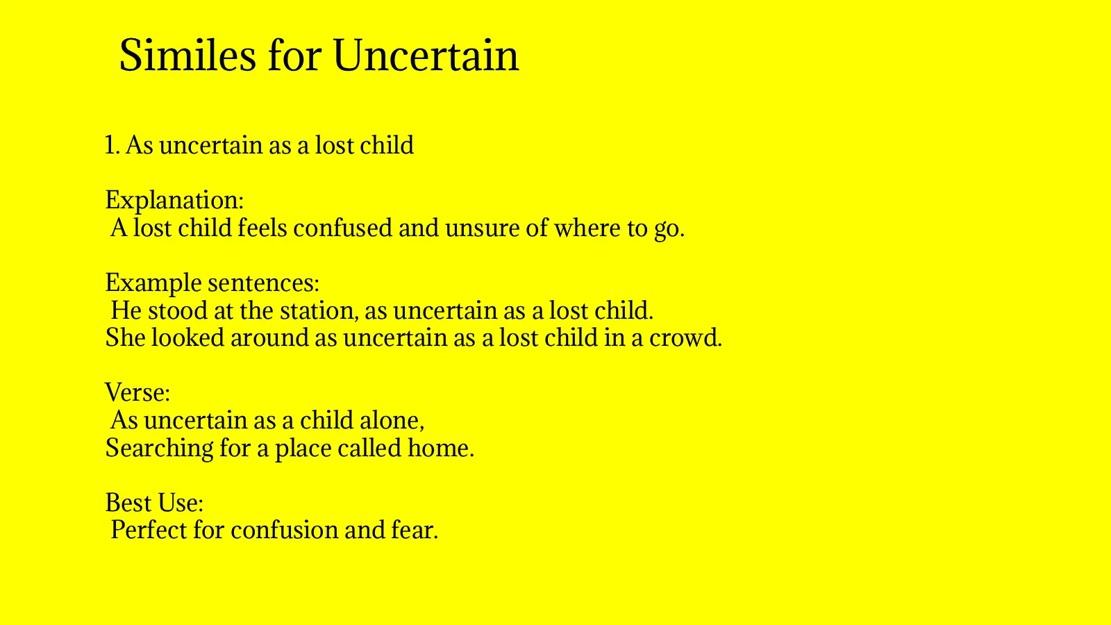 Similes for Uncertain